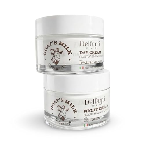 Delfanti-Milano • FULL SIZE DUO PACK • GOAT'S MILK with HYALURONIC ACID Day Cream and GOAT'S MILK with COLLAGEN Night Cream • Face and Neck