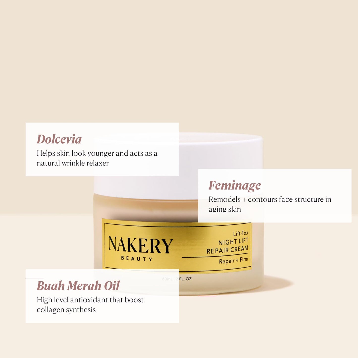 Nakery Lift-Tox Night Cream for Women - Overnight Anti Wrinkle Face Cream for Firmer & Smoother Complexion - Hydrating Night Cream for Women