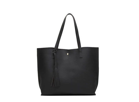 Dreubea Women's Soft Faux Leather Tote Shoulder Bag from, Big Capacity Tassel Handbag Black Fashion Dreubea