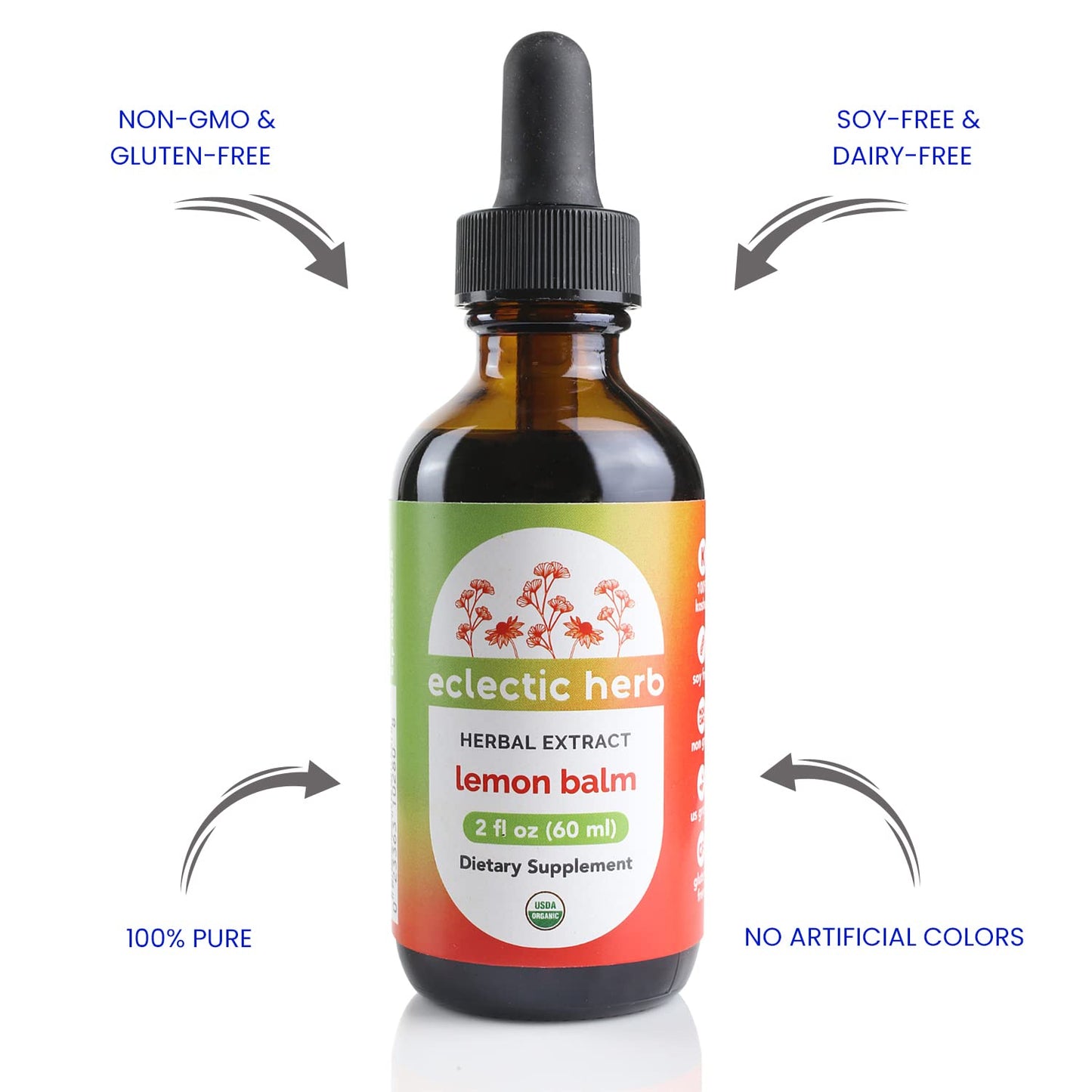 Eclectic Herb - Organic Lemon Balm Extract | Pure Herbal Drops for Calm & Relaxation | Nervous System Support | Vegan, Natural, Non GMO, Gluten Free