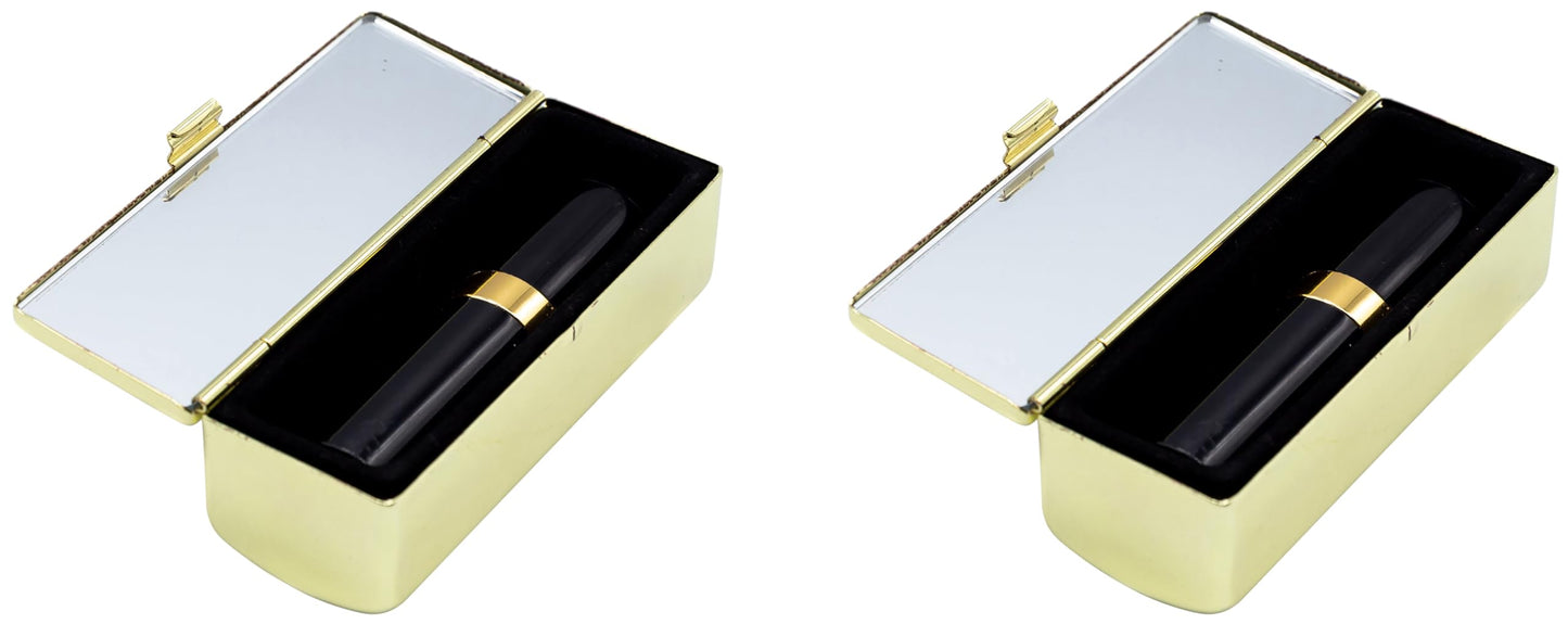 Stephanie Imports Set of 2 Rectangular Vintage Lipstick Cases With Glass Mirror (Gold Wave)