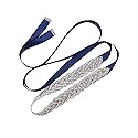 Jovbridsea Crystal Wedding Sash Belt with Rhinestone Bridal Belt Handmade Bridesmaid Belts for Dress (Sliver,Navy)