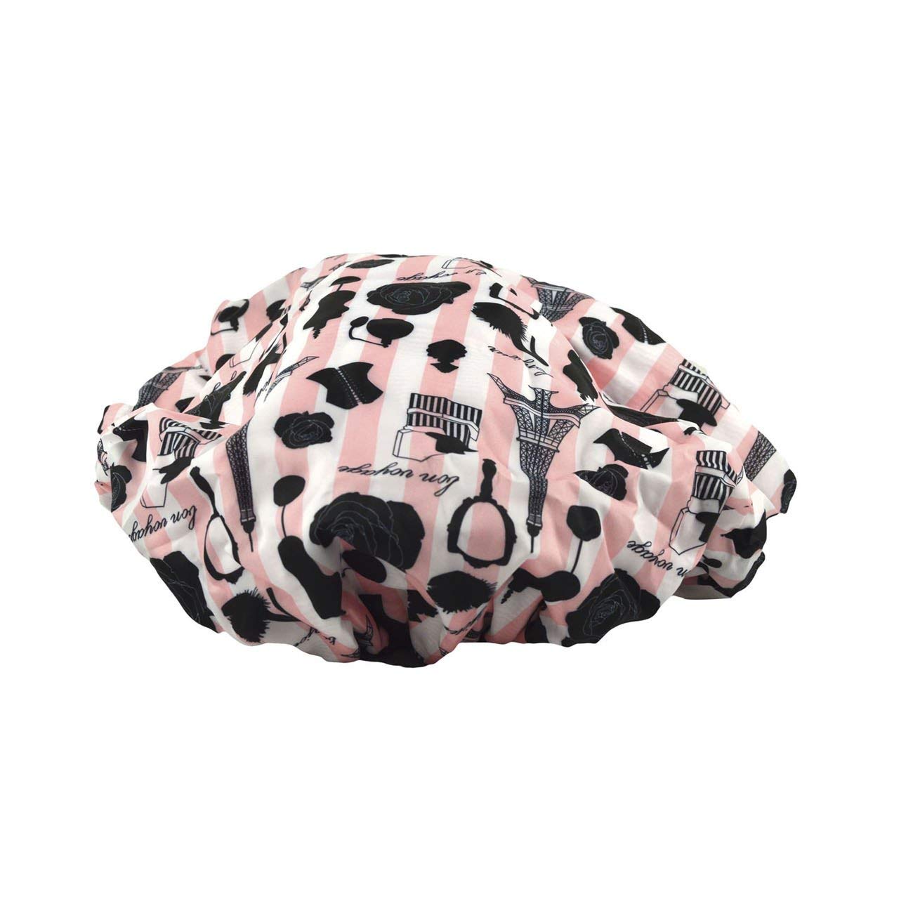 Reusable Nylon Bath & Shower Cap, Reversible Oversized Waterproof Shower Caps Large Designed for all Hair Lengths w Terry Lining & Elastic Band