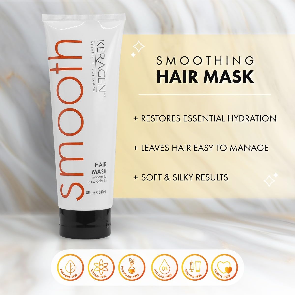 Keragen - Mask for Dry Damaged Hair, 8 Oz - Deep Moisturizing Conditioning Treatment, Repairs and Restore, Frizz-Free Infused with Keratin, Panthenol