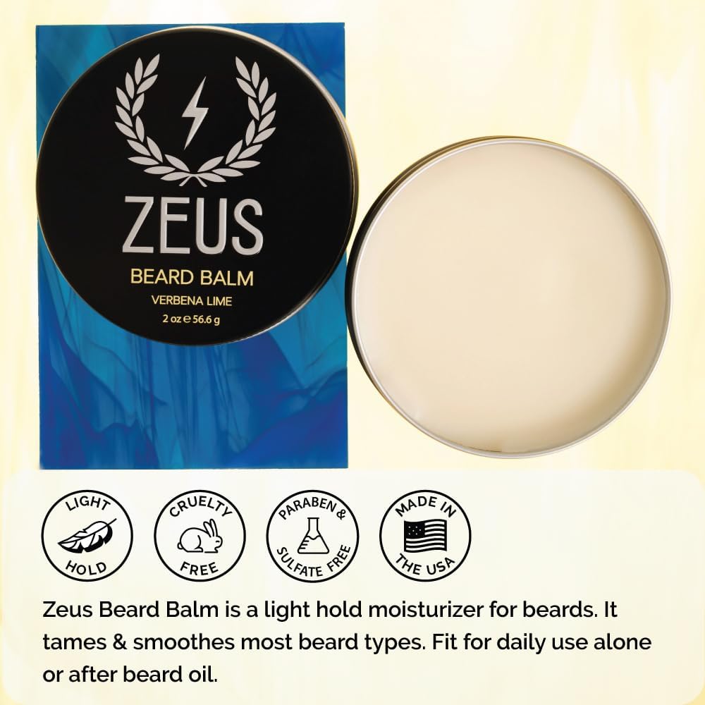 ZEUS Beard Balm, Natural Beeswax & Shea Butter Balm, Softening Conditioner for Facial Hair - MADE IN USA (Sandalwood) 2 oz.