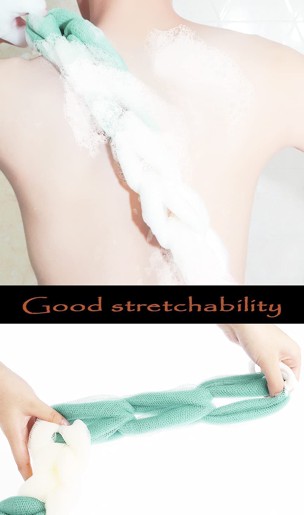 MURRI&MURRDI 4 Packs Long Loofah Back Scrubber for Shower,Body Bath Sponge Ball with Rope Handles,Stretch Exfoliating Mesh Sponge for Men and Women