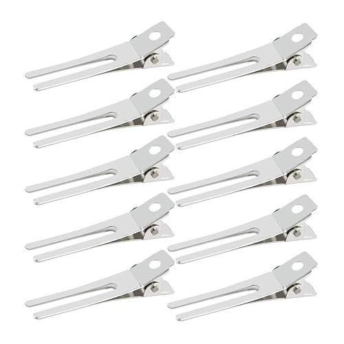 50pcs Hairdressing Double Prong Curl Clips, Wobe 1.8" Setting Section Hair Clips Metal Alligator Hairpins for Bow Great Pin Clip, Styling Salon
