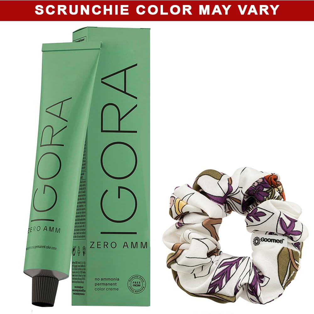 Igora Zero AMM Hair Color 10-2 Ultra Blonde Ash | No Ammonia Permanent Color Creme 2.1 oz and Goomee Scrunchie