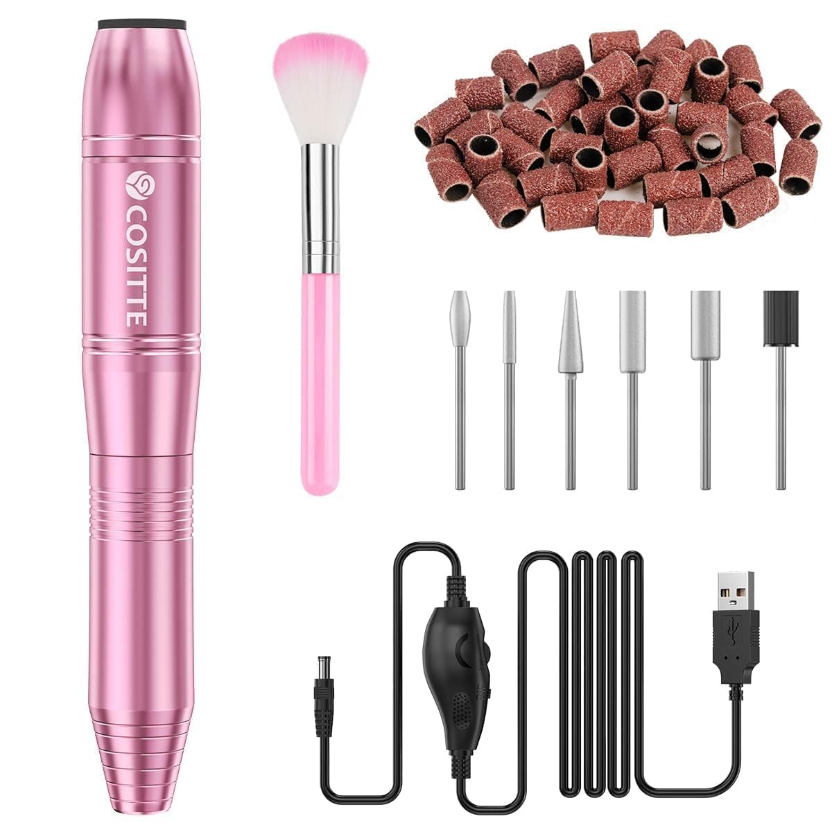 COSITTE Electric Nail Drill,USB Electric Nail Drill Machine for Acrylic Nail Kit,Portable Electric Nail File Polishing Tool Manicure Pedicure Kit