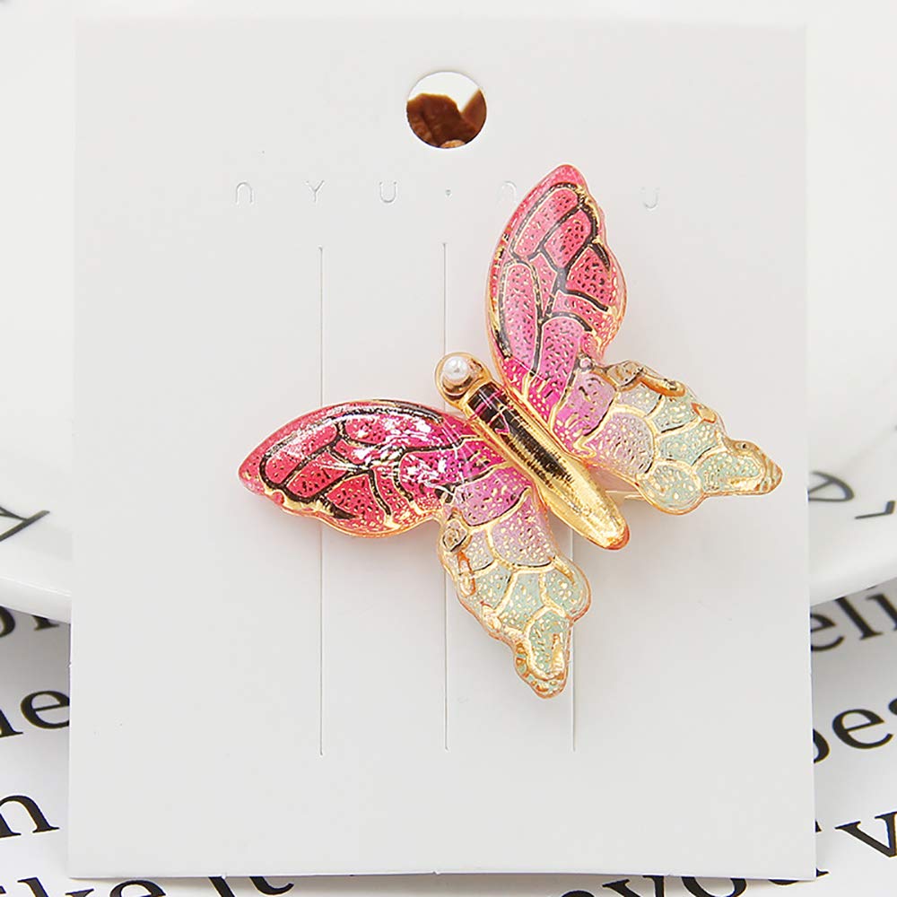 WHITEBRIDGE 6pcs Colorful Butterfly Hair Clips Non-Slip Duckbilled Clips Hair Bobby Pins Metallic Barrettes for Women Girls, Pearl Butterfly Barrettes