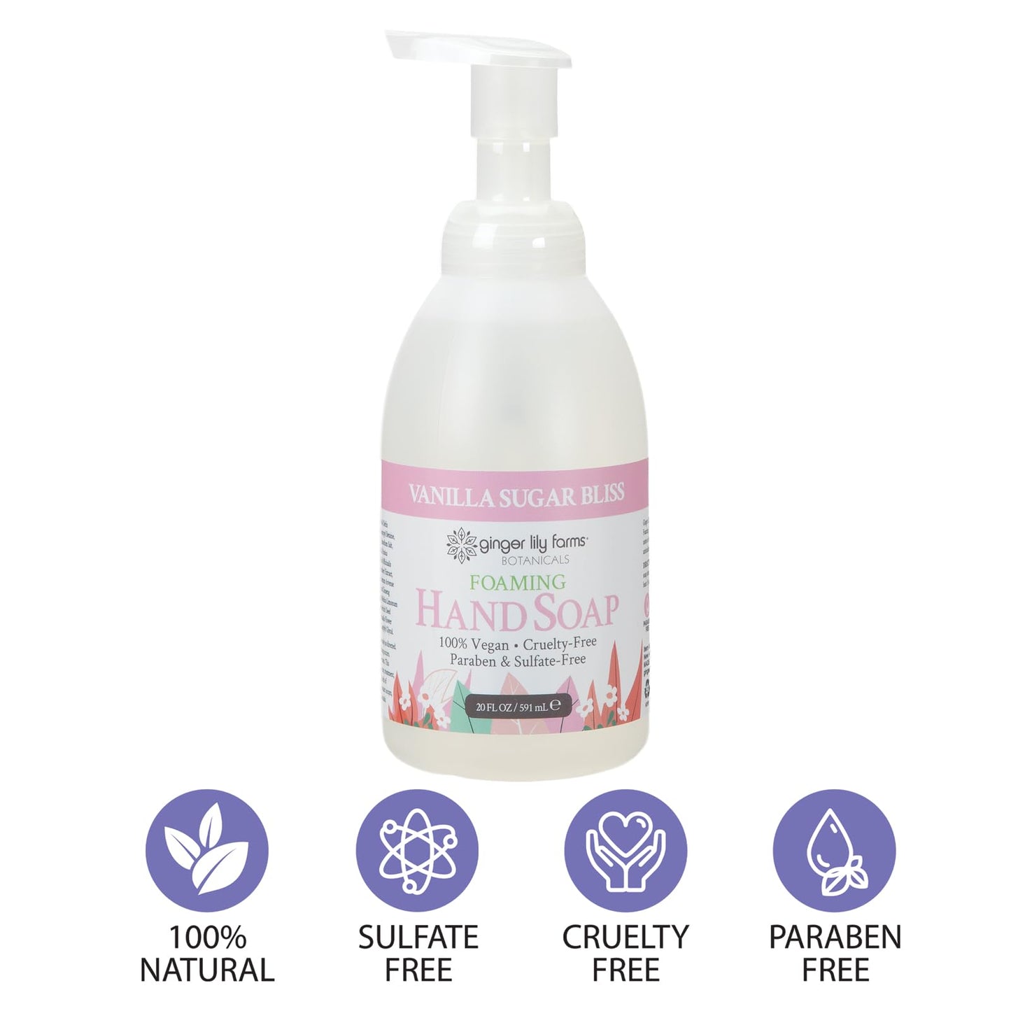 Ginger Lily Farms Botanicals All-Purpose Foaming Hand Soap Refill, 100% Vegan & Cruelty-Free, Vanilla Sugar Bliss Scent, 20 Fl Oz (Pack of 8)