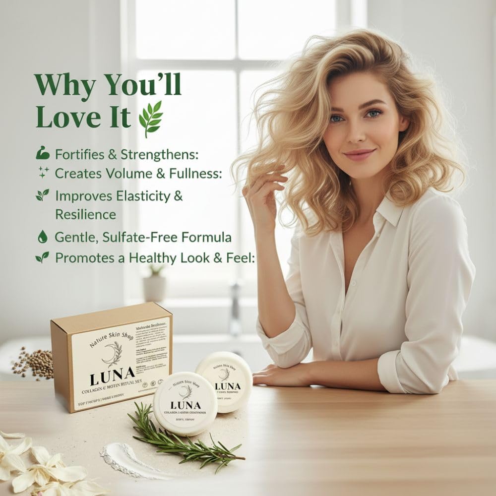 Nature Skin Shop Luna Collagen & Biotin Shampoo and Conditioner Set - Strengthening & Volumizing Solid Hair Care Duo for Fine, Thinning & Weak Hair