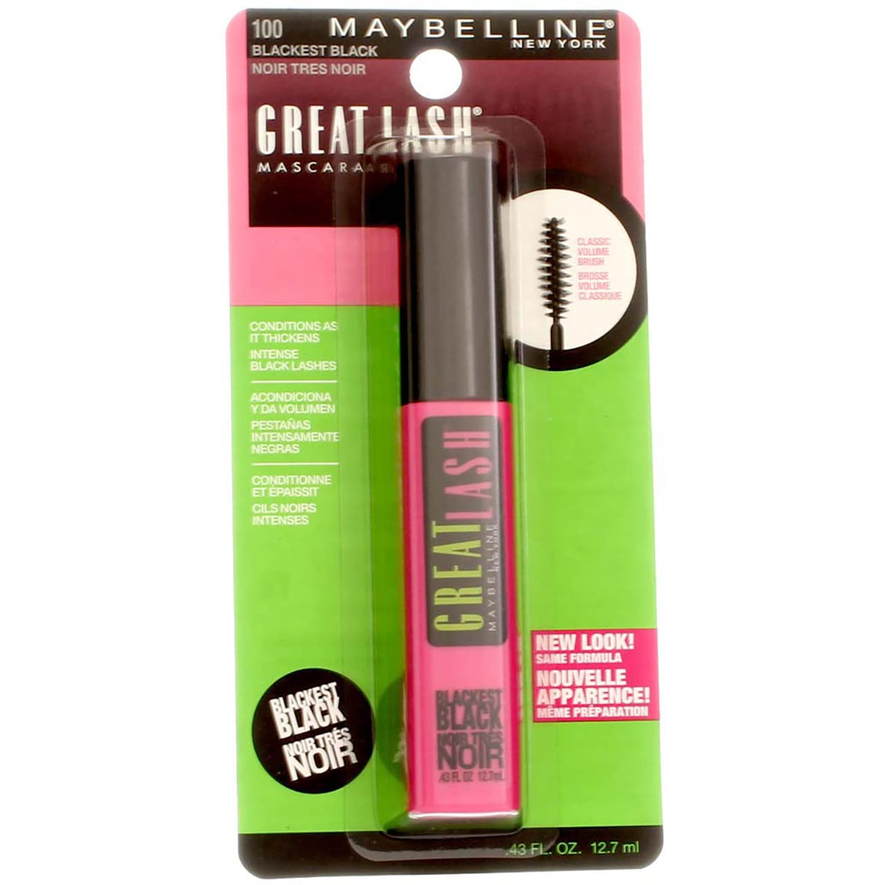 Maybelline Great Lash Mascara, Blackest Black 100, .43 Fluid Ounces (Pack of 5)