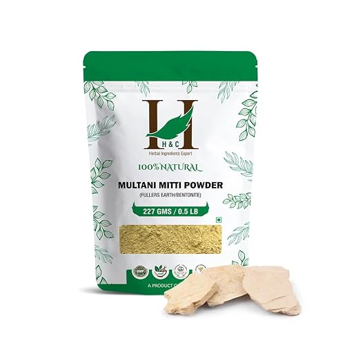H&C Herbal Ingredients Expert 100% Pure Fuller's Earth Clay (Multani Mitti) - 1/2 lb / 227 gm | Exfoliates & Cleanse the Skin | Helps Removing Dead
