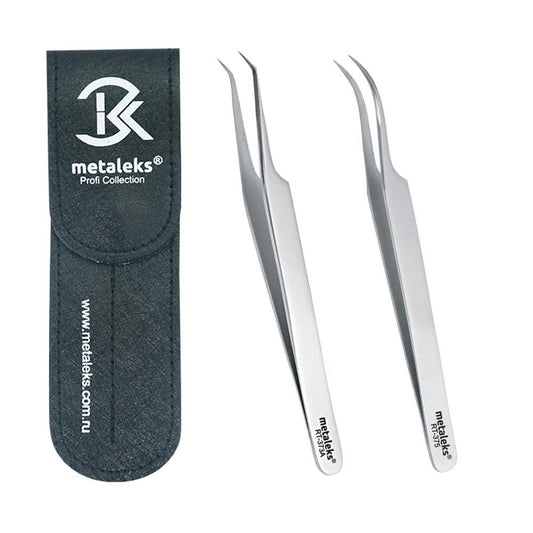 Eyelash Extension Tweezer with Straight and Curved Tip With Black Double Tweezer Magnetic Pouch Beauty and Personal Care metaleks