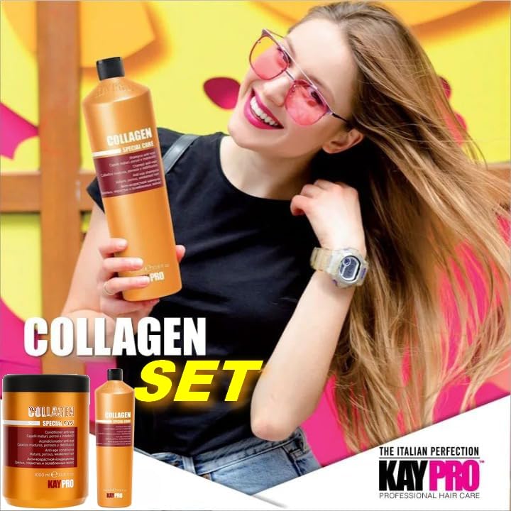 KAYPRO Collagen Special Care Shampoo & Mask 1000ml Set - Italian (Anti-Aging Hair Care Set with Collagen for Protein Balance, Hydration & Hair