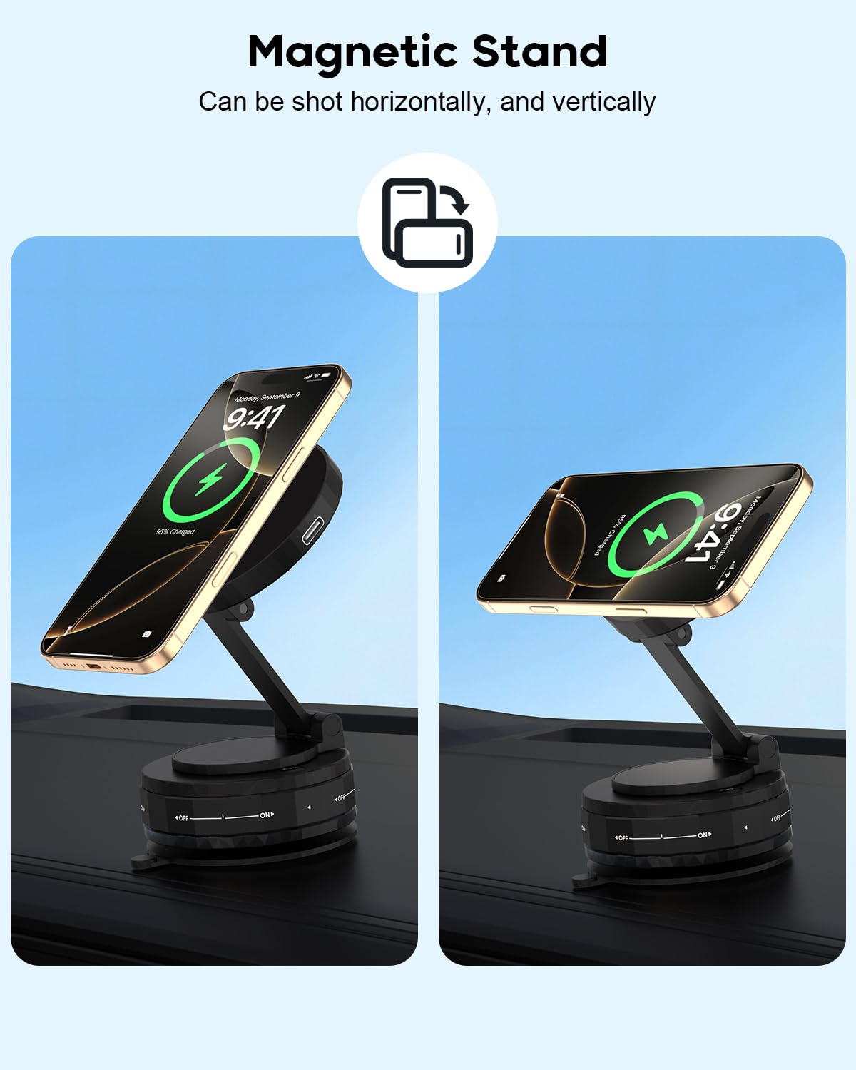 Wireless Car Charger,Strong Magnetic Phone Holder, [15W Wireless Faster Charging],360° Adjustable Foldable Phone Holder for Car/Mirror/Smooth Surface…