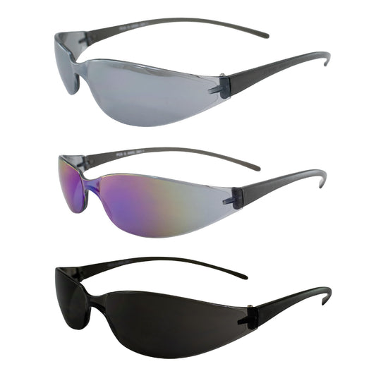 Pacific Coast Skinny Joes Slim Sunglasses 3-Pack Smoke, Silver Mirror and Colored Mirror Lenses