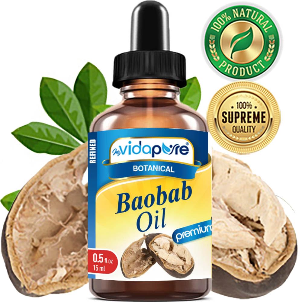 MYVIDAPURE 100% Pure BAOBAB OIL WILD GROWTH RAW for Skin, Hair, Lip and Nail Care. (0.5 Fl Oz)