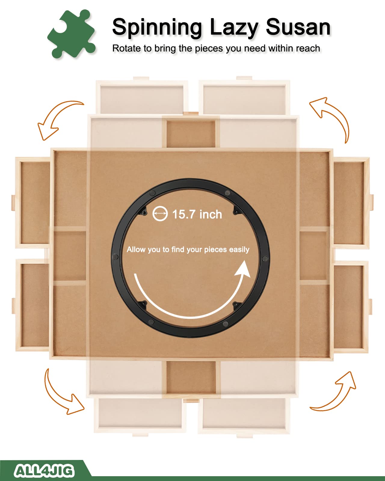 ALL4JIG 1500 Piece Rotating Puzzle Board with 6 Drawers & Cover, 25"x34" Portable Wooden Jigsaw Table for Adults, Lazy Susan Puzzle Gift