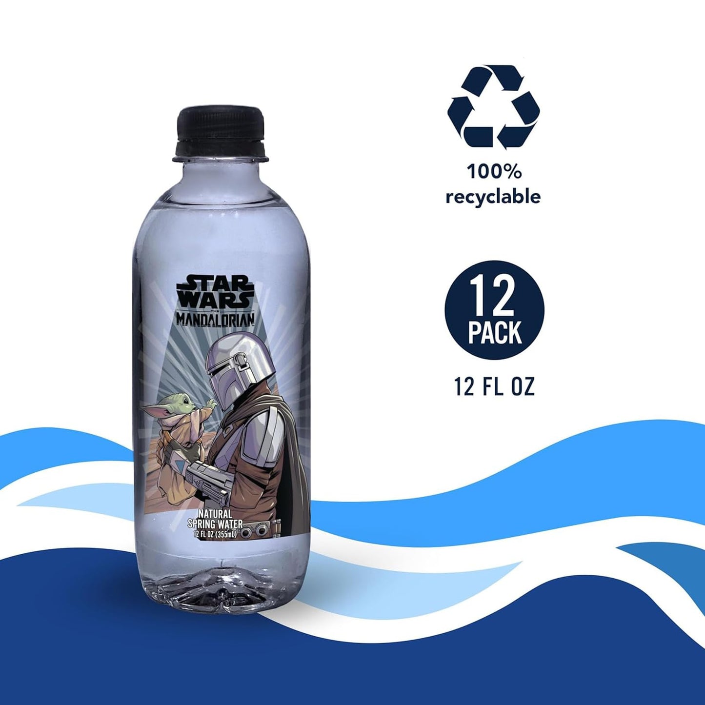 PULSE Star Wars The Mandalorian Natural Spring Water - Disney Bottles - Filtered Spring - BPA-Free Recyclable - 12 Pack