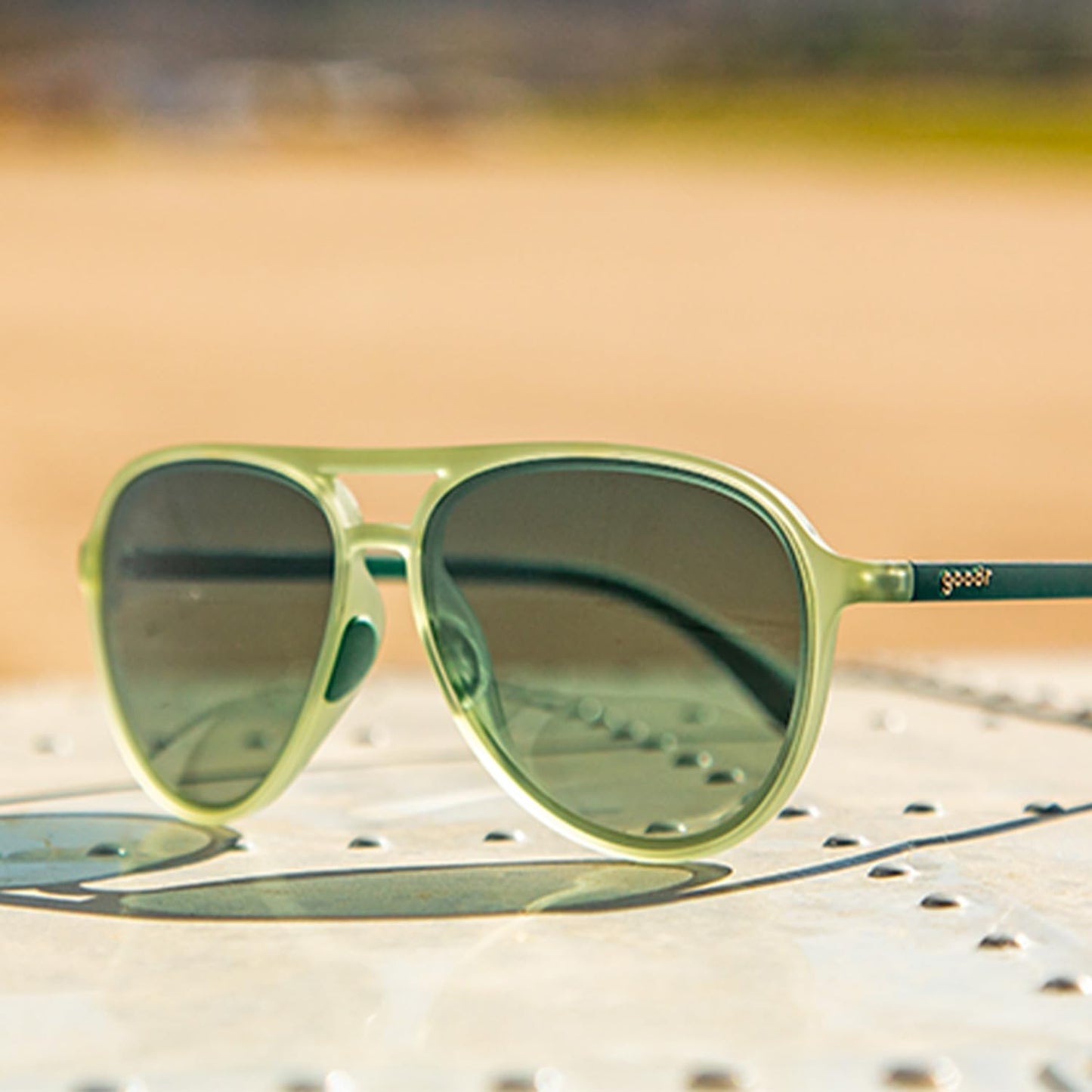 goodr Buzzed On The Tower Polarized Aviator Sunglasses Large Sized (Mach G), Green Solid Frames with Green Gradient Lens, Dark to Light Tint, UV400