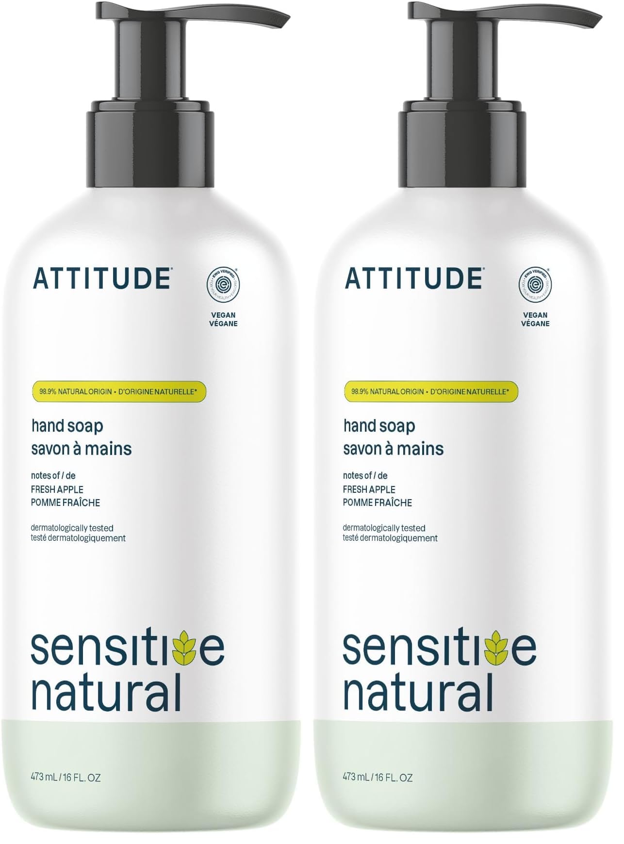 ATTITUDE Hand Soap for Sensitive Skin with Oat, EWG Verified, Dermatologically Tested, Vegan, Fresh Apple Scent, 16 Fl Oz (Pack of 2) Beauty and Personal Care BIO SPECTRA ATTITUDE Default Title