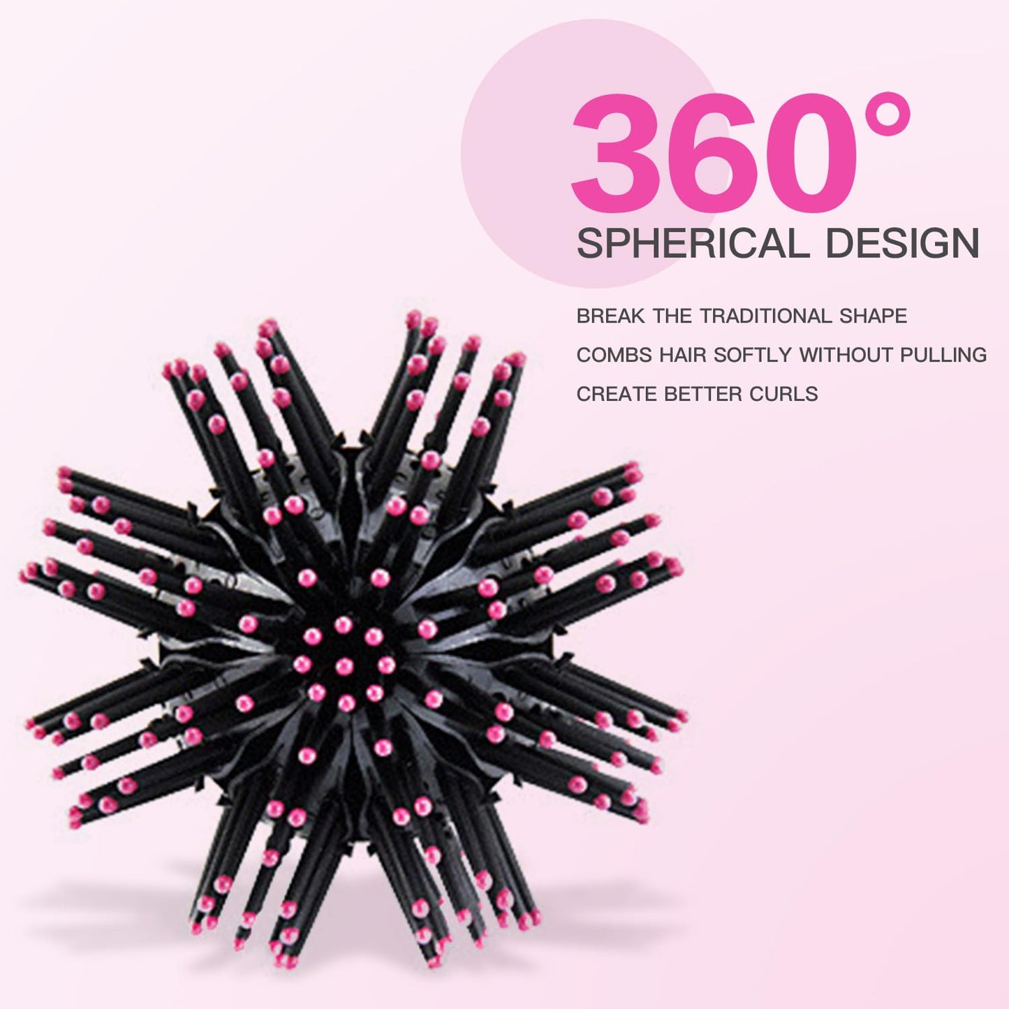 3D Bomb Curl Hair Brush 360° Round Styling Hair Brush Detangling Hairbrush Spherical Ball Brush Salon Round Hair Curling Curler and Wide Tooth Comb