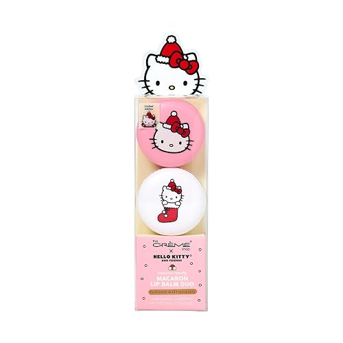 The Créme Shop x Hello Kitty & Friends Macaron Lip Balm Duo, Korean Lip Balm with Murumuru Seed Butter and Hyaluronic Acid (Mixed Berry & Icing on the