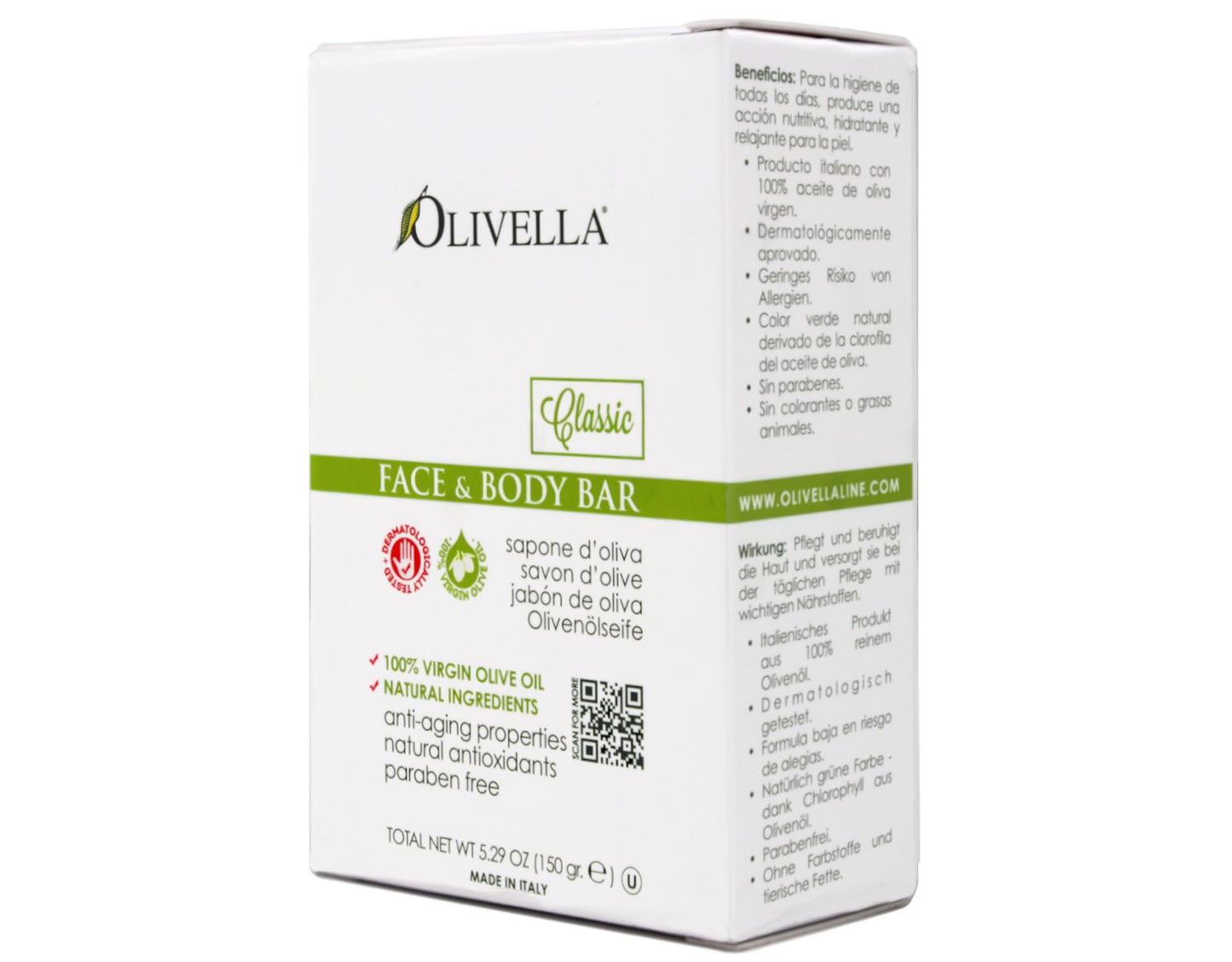 Bar Soap 100% Virgin Olive Oil Face & Body Olivella 5.29 oz Bar Soap