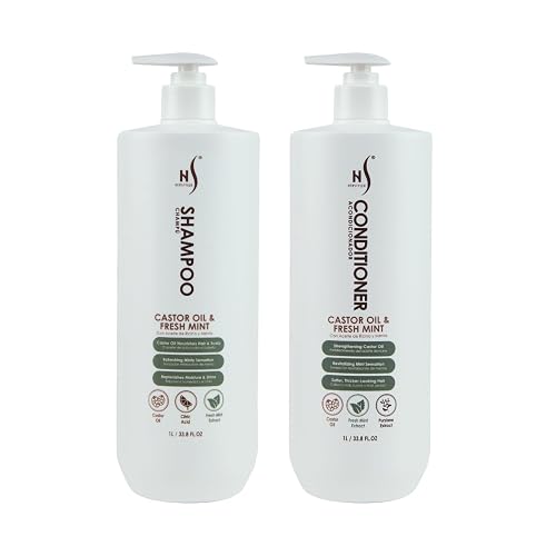 HerStyler Castor Oil Shampoo and Conditioner Set for Men - Cooling Mint Sensation - Contains Aloe and Purslane - Soothes Dry Flaky Scalp - Softer