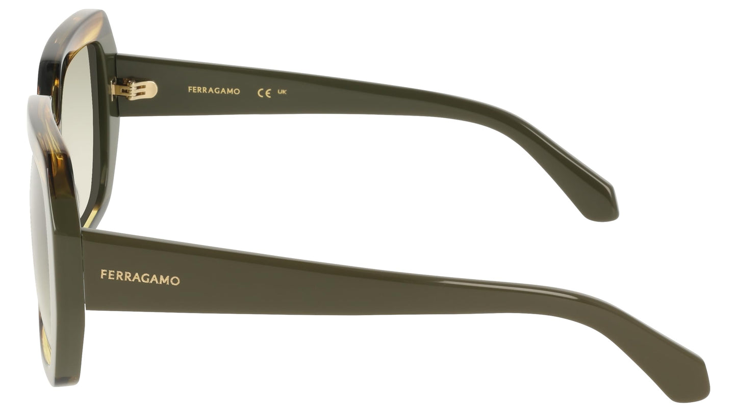 Ferragamo SF2081S 322 Striped Khaki/Green 56/17/145 Women's Sunglasses