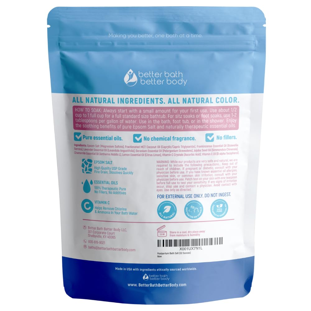 Postpartum Sitz Bath Soak (2 Lbs) Postpartum Care for New Moms Bath Salt with Essential Oils in Easy Press-Lock BPA-Free Pouch Made with Natural