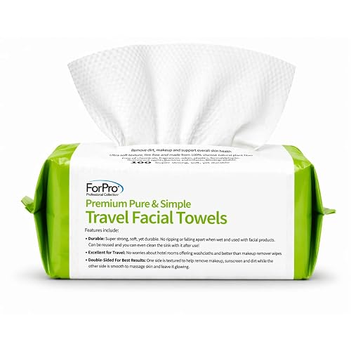 ForPro Travel Size Disposable Face Towels, 8"x8" Compact Dry Wipes, Ultra Soft Lint-Free Viscose Makeup Remover Pads for Sensitive Skin