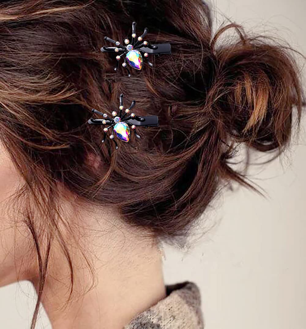 Halloween Spider Hair Clips Sparkle Crystal Spider Hairpins Rhinestone Long Alligator Clips for Women Girls Halloween Party Hair Accessory