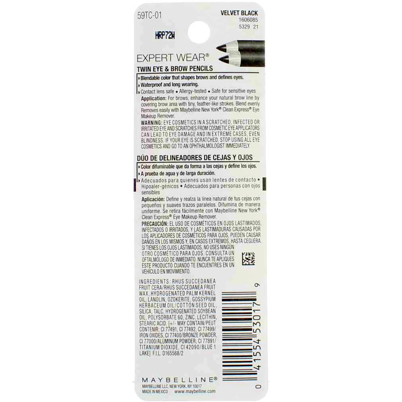 Maybelline Expert Eyes Twin Brow And Eye Pencils, Velvet Black [101], 2 ea (Pack of 5)