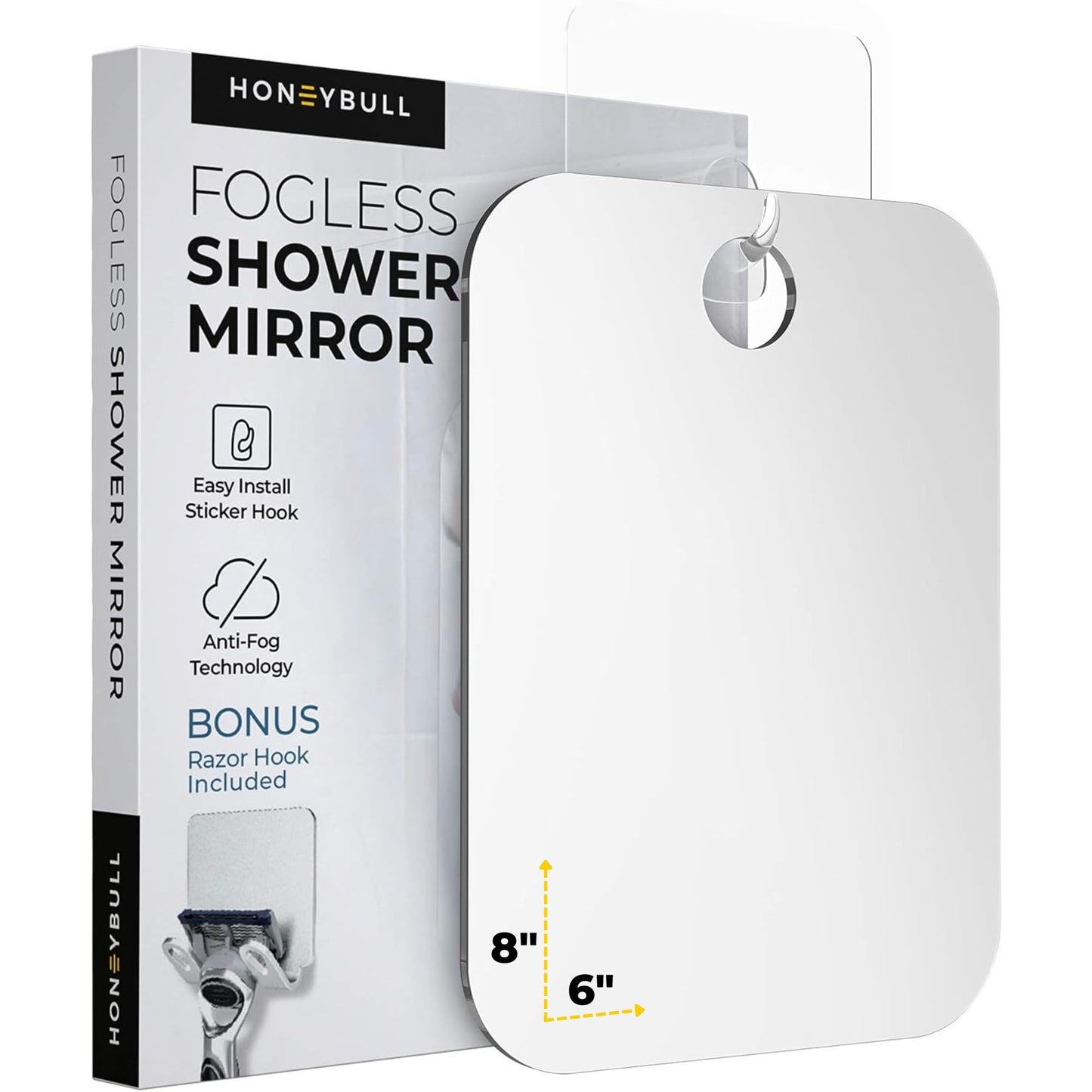HONEYBULL Fogless Shower Mirror for Shaving, No Drill Mount, Compact 6x8in Beauty and Personal Care HONEYBULL Default Title
