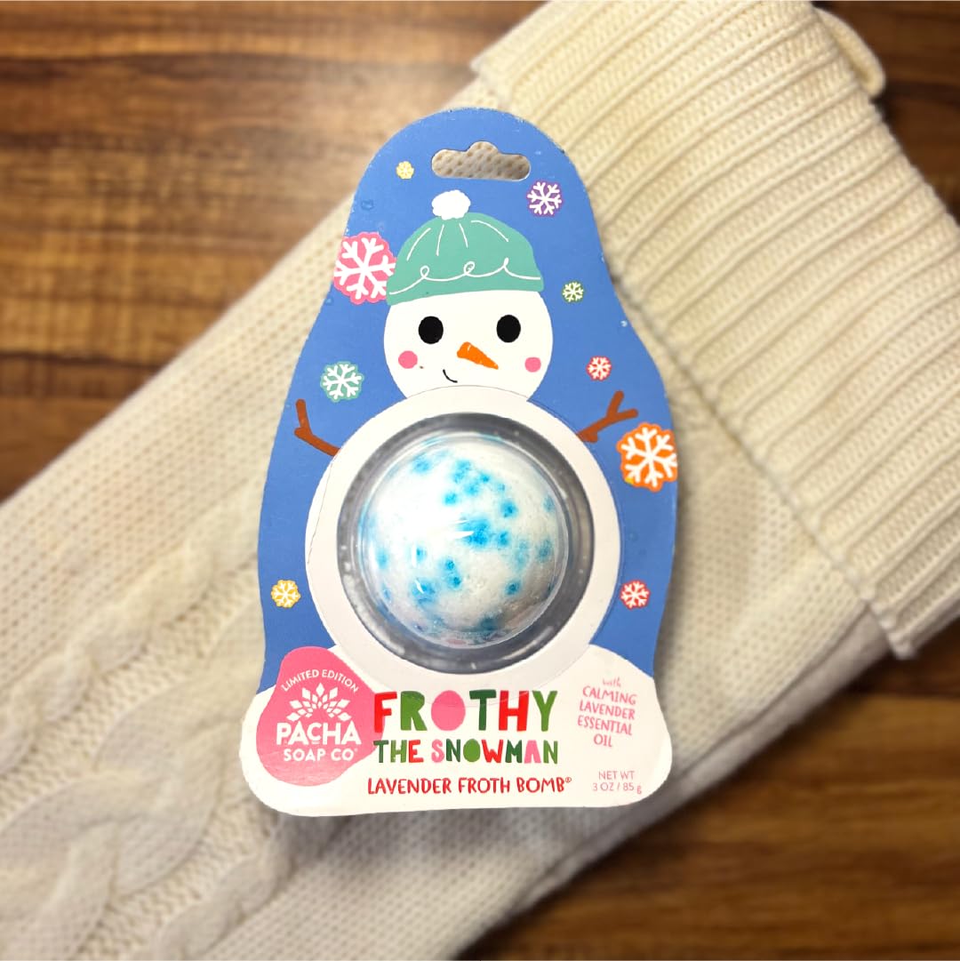 PACHA SOAP Co. Holiday Bath Bomb Card 3 Pack, Frothy The Snowman - Scents of Lavender, Moisturizing, Naturally Derived & Handcrafted in The USA