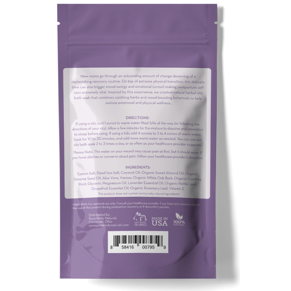 Pure Body Naturals Sitz Bath Salt - Postpartum Care and Hemorrhoid Treatment - Natural Soak for Self Care and Hemmoroid Treatment - Post Partum