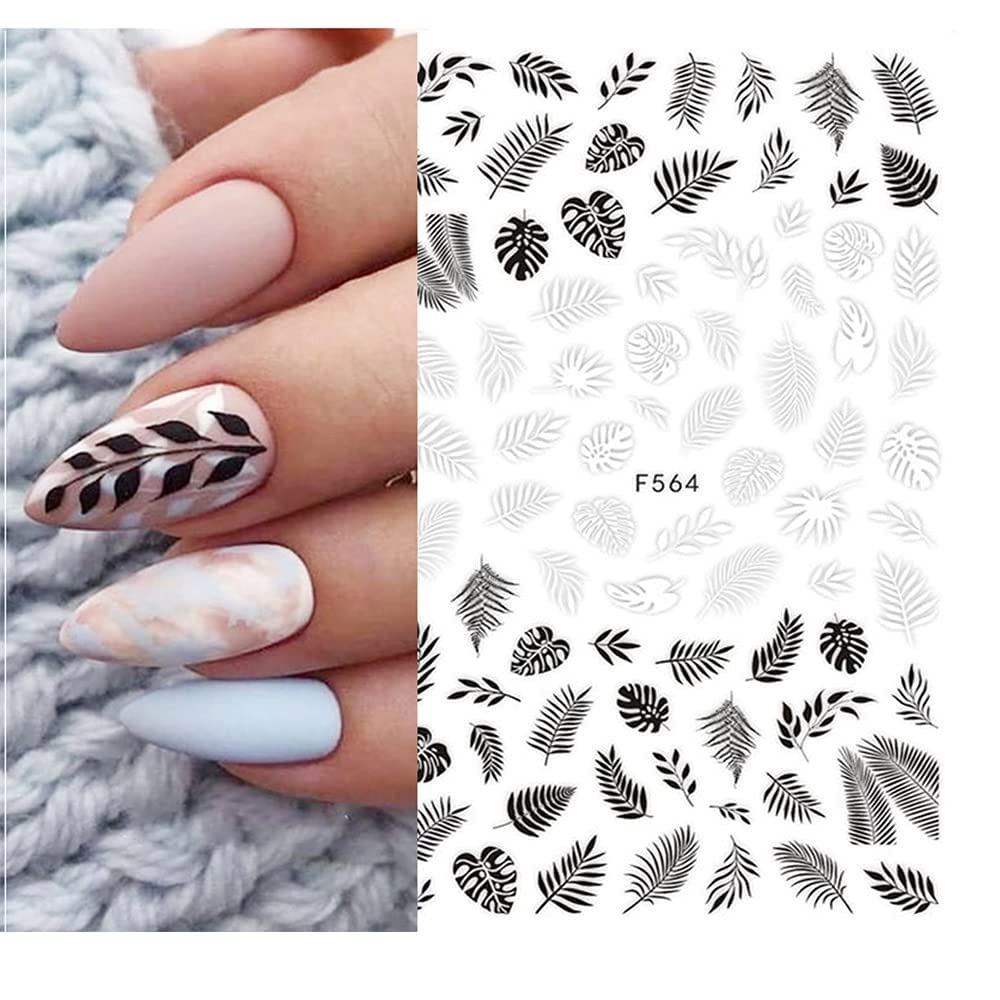 10 Sheets Black White Leaves Flowers Nail Stickers Decals,3D Self- Adhesive Retro Flower Vintage Vine Rose Flower Butterflies Nail Sticker for Women