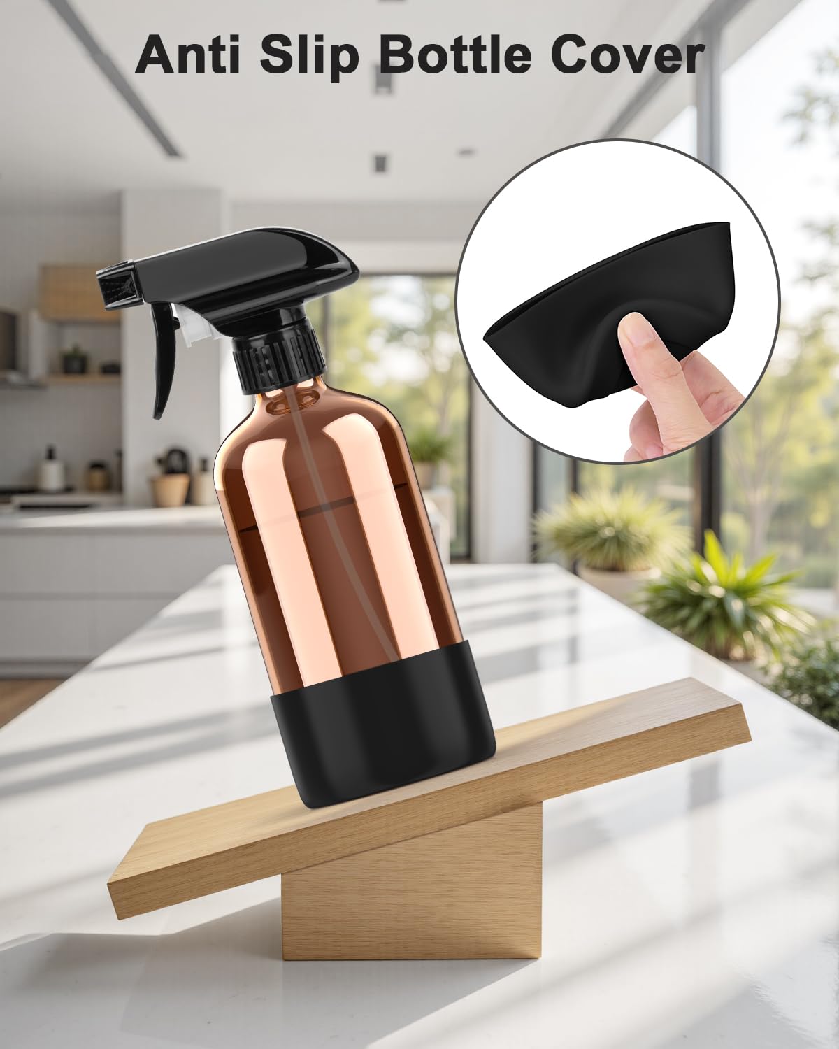 Bontip Amber Glass Spray Bottle with Silicone Sleeve Protection, 16 oz Refillable Spray Bottles for Cleaning Solutions, Plants, Aromatherapy, Facial Beauty and Personal Care Bontip