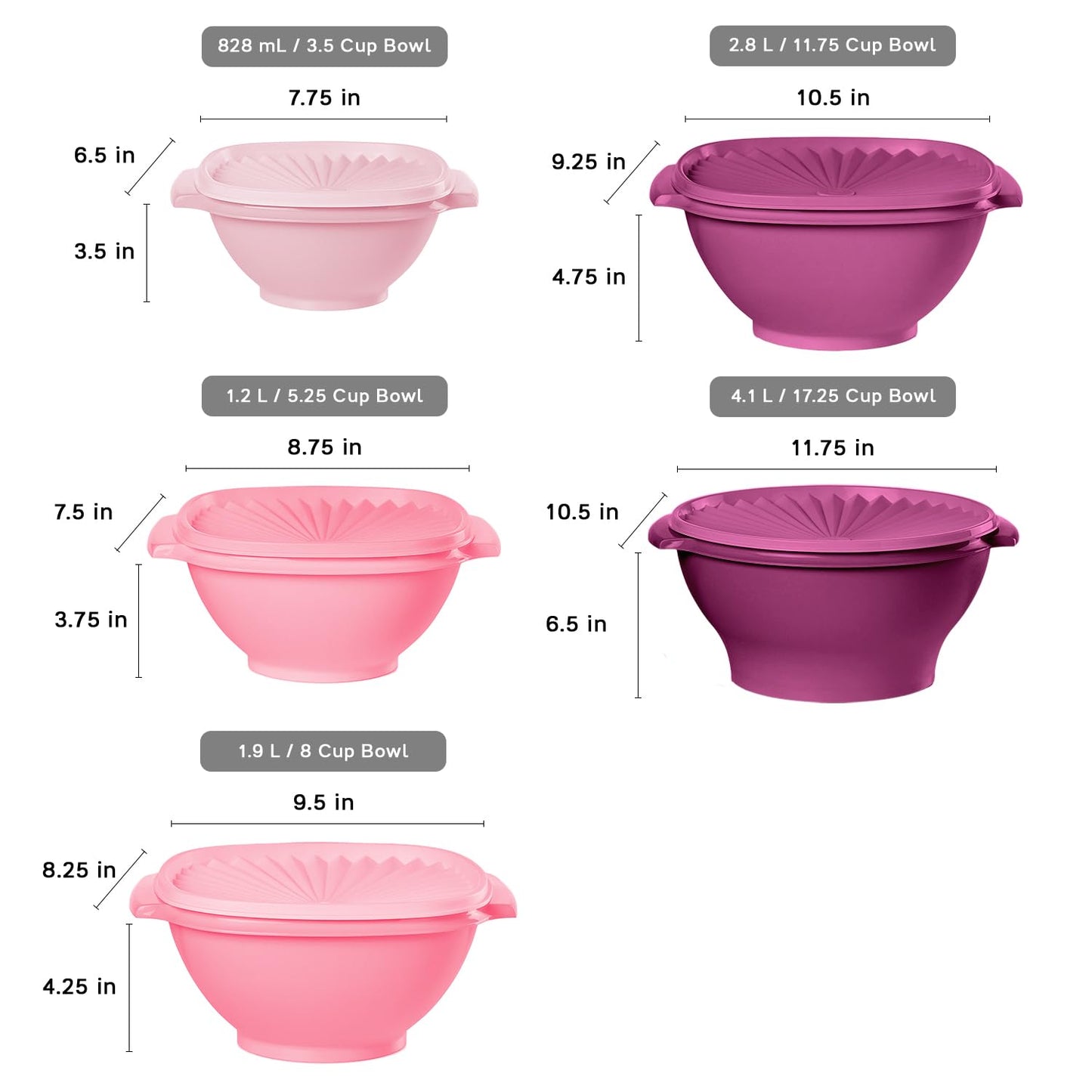 Tupperware Heritage Collection, New 10 Piece Food Storage Container Set in Vintage Pink, Dishwasher Safe and BPA Free (5 Bowls, 5 Lids)