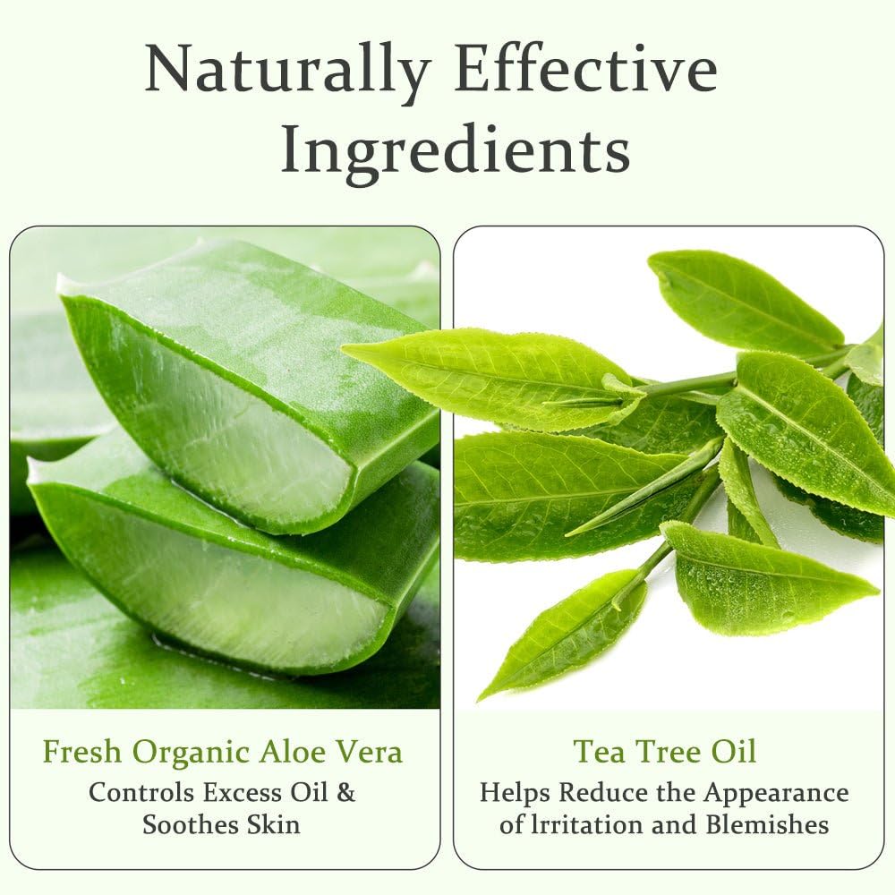 Aloderma Organic Aloe Vera Gel for Skin + Tea Tree Oil, Made within 12 Hours of Harvest, Soothing Pure Aloe Vera Gel for Face, Works Great for Oily