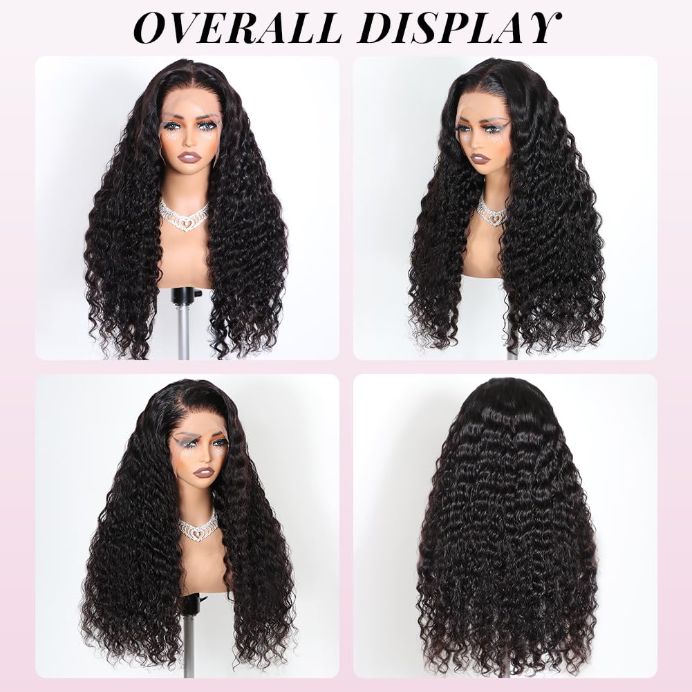 Alibeauty 13x4 HD Transparent Lace Front Human Hair Wigs Pre Plucked Hairline 200% Density 10A Brazilian Water Wave Lace Frontal Wigs with Baby