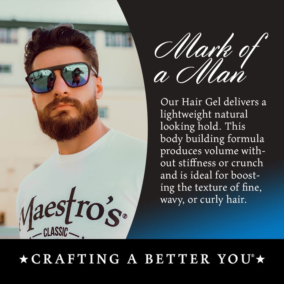 Maestro's Classic Hair Gel - Mark of a Man Blend | Medium Hold Men's Styling Gel | Flake-Free, Lightweight Formula for All Hair Types | Classic