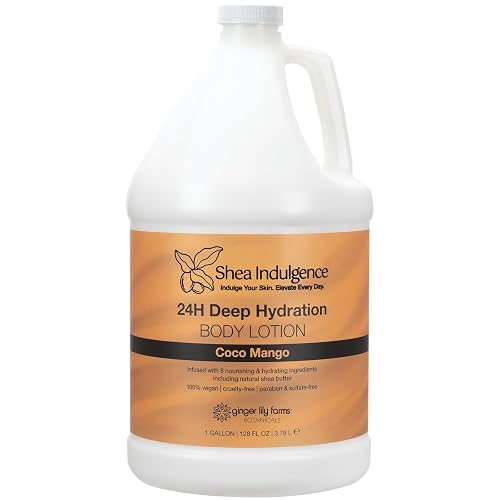 Ginger Lily Farms Botanicals Shea Indulgence 24H Deep Hydration Body Lotion, Coco Mango, 100% Vegan & Cruelty-Free, Coconut Mango Scent, 1 Gallon (128