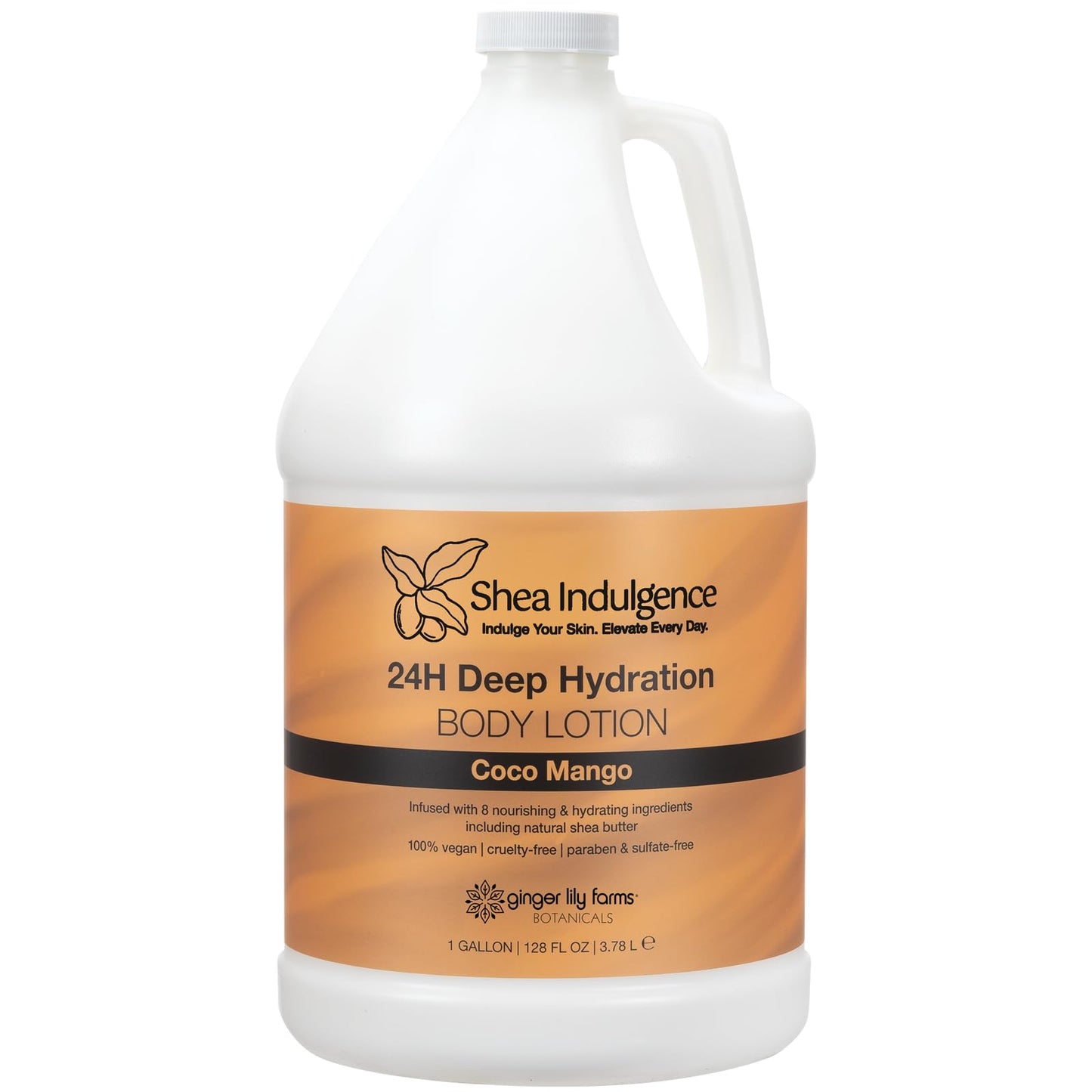 Ginger Lily Farms Botanicals Shea Indulgence 24H Deep Hydration Body Lotion, Coco Mango, 100% Vegan & Cruelty-Free, Coconut Mango Scent, 1 Gallon (128