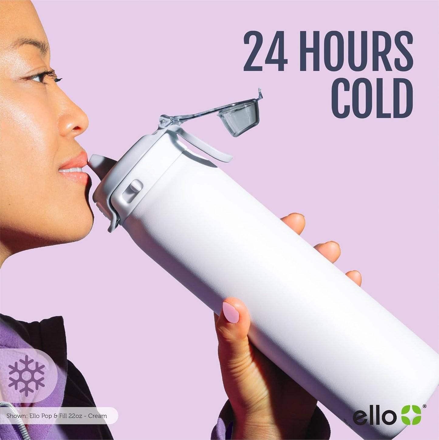 Ello Pop & Fill 32oz. 2-Pack Stainless Steel Water Bottle with QuickFill Technology, Dunes/Charcoal