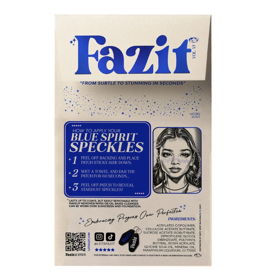 Fazit Blue Speckles - Glitter Freckle Makeup Patches - Shimmering Faux Freckles & Body Glitter - Waterproof, Long-Lasting Instant Glamour