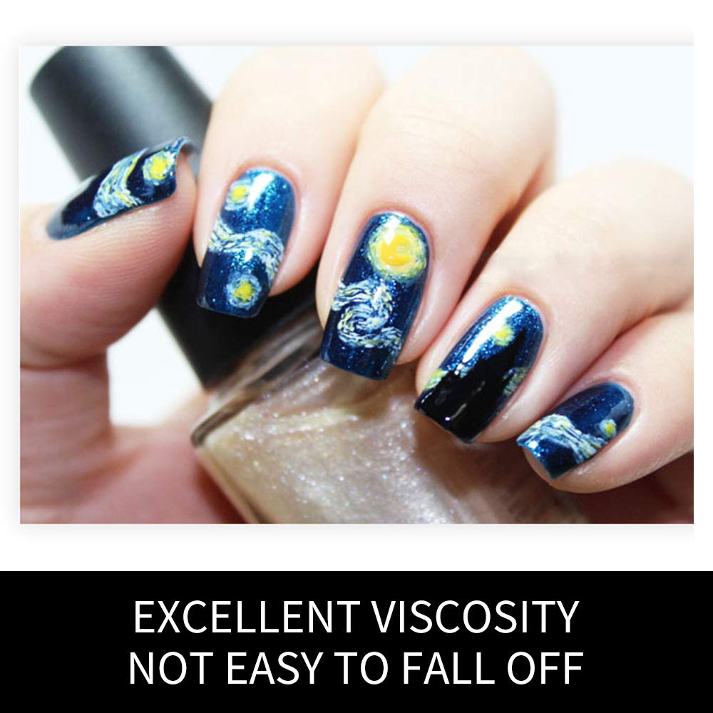 3D Van Gogh's Starry Night Fullnail Stickers, Full Nail Starry Sky Art Gel Nail Polish Sticker Decals, Shimmery Glittery, Long Lasting, Easy to Apply